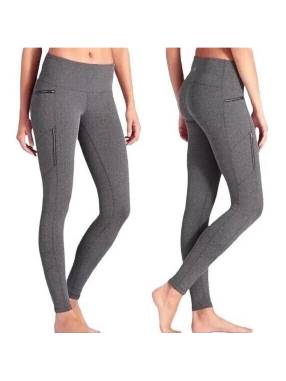 Athleta Sly Drifter Zipper Legging Womens Gray Herringbone Pockets Stretch
